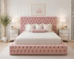 Glamorous Blush Velvet King Bed – Padded Headboard & Footboard - Image 2