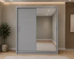 Large Modern Sliding Door Wardrobe with Mirror – Stylish Bedroom Storage Solution with Spacious Hanging Area, Multiple Shelves, Durable Construction and Space-Saving Design