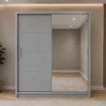 Large Modern Sliding Door Wardrobe with Mirror – Stylish Bedroom Storage Solution with Spacious Hanging Area, Multiple Shelves, Durable Construction and Space-Saving Design
