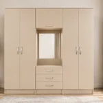 Modern Beige Wardrobe with Centre Mirror – Premium Six Door Bedroom Furniture