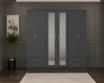 Premium 6 Door Mirrored Wardrobe with Large Storage Capacity and Smooth Drawers | Elegant Modern Bedroom Wardrobe with Full-Length Mirrors and Organised Storage - Image 2