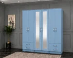 Premium 6 Door Mirrored Wardrobe with Spacious Storage Drawers | Modern Bedroom Wardrobe with Full-Length Mirror Doors - Image 3