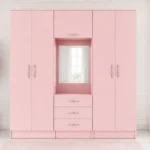 Dusty Pink 6 door Wardrobe with Mirror & Drawers – Chic Furniture for Modern Bedrooms