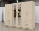 Modern 6 Door Beige Wardrobe with 6 Drawers & Double Mirrors –  Stylish Bedroom Storage - Image 5