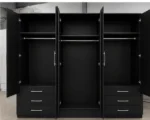 Modern 6 Door Black Wardrobe with 3 Drawers & Double Mirrors  –  Stylish Bedroom Storage - Image 4