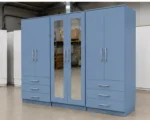 6 Door Blue Wooden Wardrobe with 6 Drawers & 2 Mirrors –  Modern Bedroom Storage Cabinet - Image 5