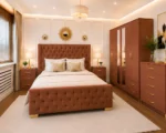 Designer Bedroom Furniture Set – Double Bed, Six Door Mirrored Wardrobe with Four Bottom Drawers & Matching Furniture - Image 2