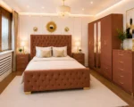 Designer Bedroom Furniture Set – Double Bed, Six Door Mirrored Wardrobe with Four Bottom Drawers & Matching Furniture