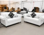 Luxury White 3+2 Sofa Set – Classic Rolled Arm Sofas with Tufted Detailing - Image 5