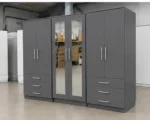 6 Door Light Grey Wooden Wardrobe with 6 Drawers & 2 Mirrors –  Modern Bedroom Storage Cabinet - Image 4