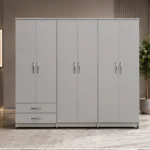 Soft Grey 6 Door Bedroom Wardrobe – Sleek & Spacious Design