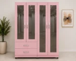 Elegant 4 Door Mirrored Closet with 4 Mirror Panels and 2 Drawers for Clothes and Accessories
