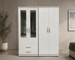 Modern 4 Door Mirrored Wardrobe with Spacious Bedroom Storage and Two Convenient Drawers