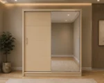 Modern Sliding Wardrobe with Full-Length Mirror – Elegant & Spacious Bedroom Storage Cabinet with 2 Smooth Sliding Doors, Hanging Rails and Multiple Shelves