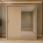 Modern Sliding Wardrobe with Full-Length Mirror – Elegant & Spacious Bedroom Storage Cabinet with 2 Smooth Sliding Doors, Hanging Rails and Multiple Shelves