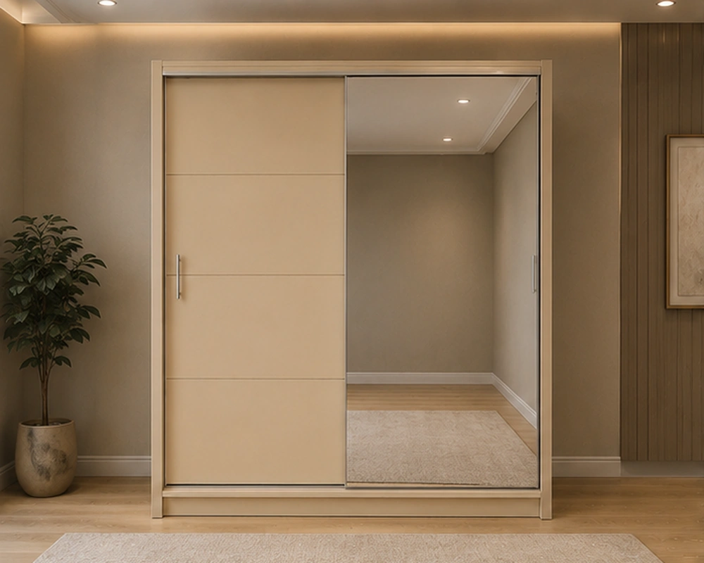 Premium Modern Sliding Wardrobe with Spacious Storage Modern Sliding Wardrobe with Full-Length Mirror – Elegant & Spacious Bedroom Storage Cabinet with 2 Smooth Sliding Doors, Hanging Rails and Multiple Shelves - Image 1
