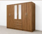 6 Door Wooden Wardrobe with 3 Drawers & Double Mirrors –  Modern Bedroom Storage Cabinet - Image 4