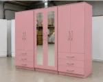 Modern 6 Door Pink Wardrobe with 6 Drawers & Double Mirrors  –  Stylish Bedroom Storage - Image 4
