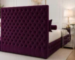 Purple Velvet Double Bed with Mattress-Royal Purple Double Bed with Mattress – 4ft6 - Image 5