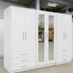 Modern 6 Door White Wardrobe with 6 Drawers & Double Mirrors –  Stylish Bedroom Storage