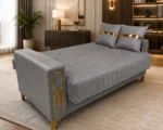 Luxury Turkish Sofa Bed – Grey 3 Seater Sofa Bed with Gold Accents