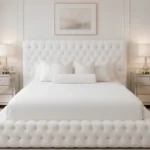 Pearl White Ambassador – Luxury White Double Bed with Mattress | 160 × 200 cm