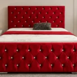 Premium Red Velvet Double Bed –Luxury Velvet Double Bed 160×200 cm / 4ft 6in
