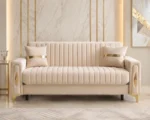 Luxury Turkish Sofa – Cream Fluted 3 Seater Sofa with Gold Accents - Image 2