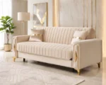 Luxury Turkish Sofa – Cream Fluted 3 Seater Sofa with Gold Accents - Image 5