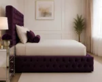 Purple Velvet Double Bed with Mattress-Royal Purple Double Bed with Mattress – 4ft6 - Image 3