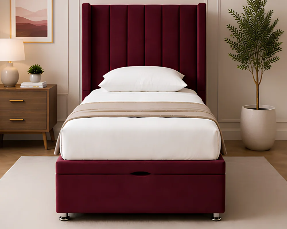Ruby Red 3ft Single Bed Wine Red Ottoman Bed –Elegant Lift-Up Ottoman Frame - Image 1