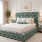 Contemporary Sage Green King Bed – Premium Ambassador Upholstery