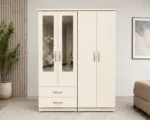 Elegant 4 Door Wardrobe Design with 2 Mirror Panels and 2 Convenient Storage Drawers