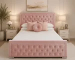 Dusty Pink Hilton 6ft Bed with Mattress – 200 × 200 cm Stylish Padded Headboard - Image 2