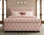 Classic Soft Pink Luxury Sleigh Bed Frame - Double 4ft6 Velvet Bed