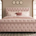 Modern Pink Velvet Sleigh Bed Frame - 200 × 200 cm Bed