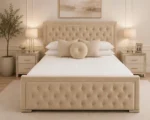 Luxury Beige Hilton 6ft Bed with Mattress – 200 × 200 cm Upholstered Super King - Image 2