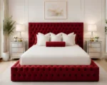 Regal Red Velvet King Bed – Padded Headboard & Footboard - Image 4