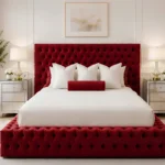 Ruby Red Ambassador Double Bed – Luxury Velvet Upholstery with Mattress