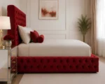 Regal Red Velvet King Bed – Padded Headboard & Footboard - Image 3