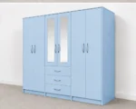 Modern 6 Door Blue Wardrobe with 3 Drawers & 2 Mirrors  –  Stylish Bedroom Wardrobe - Image 5