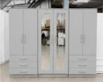 Modern 6 Door Light Grey Wardrobe with 6 Drawers & Double Mirrors  –  Stylish Bedroom Storage - Image 2