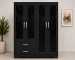 Contemporary 4 Door Storage Wardrobe with 4 Mirror Panels and 2 Integrated Bedroom Drawers