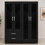 Contemporary 4 Door Storage Wardrobe with 4 Mirror Panels and 2 Integrated Bedroom Drawers