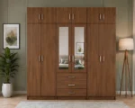 Contemporary 6 Door Bedroom Wardrobe 2 Mirrors with 6 Spacious Drawers