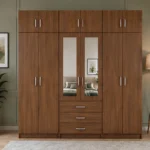 Contemporary 6 Door Bedroom Wardrobe 2 Mirrors with 6 Spacious Drawers