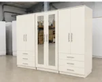 Modern 6 Door Off White Wardrobe with 6 Drawers & Double Mirrors  –  Stylish Bedroom Storage - Image 4