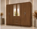 Luxury 6 Door Wardrobe with Stylish Handles and Mirror Design - Image 4