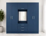 Ocean Blue 6 Door Wardrobe with Centre Mirror – Stylish Bedroom Storage