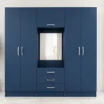 Ocean Blue 6 Door Wardrobe with Centre Mirror – Stylish Bedroom Storage